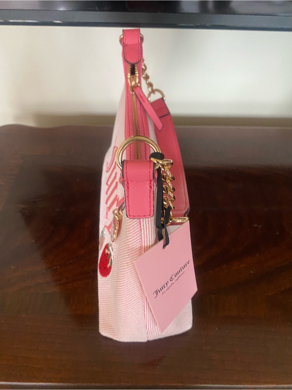 Juicy Couture Light‎ Pink Embroidered Strawberry Shoulder Bag - Picture 6 of 13